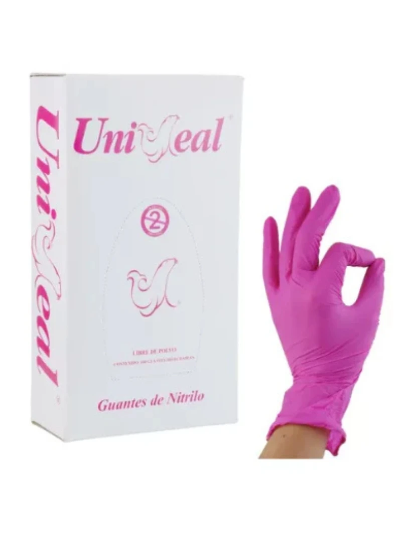 Guante De Nitrilo Uniseal Rosa Con 100 Pzs Talla Extra Chica Color Rosa Chicle Talla Xs