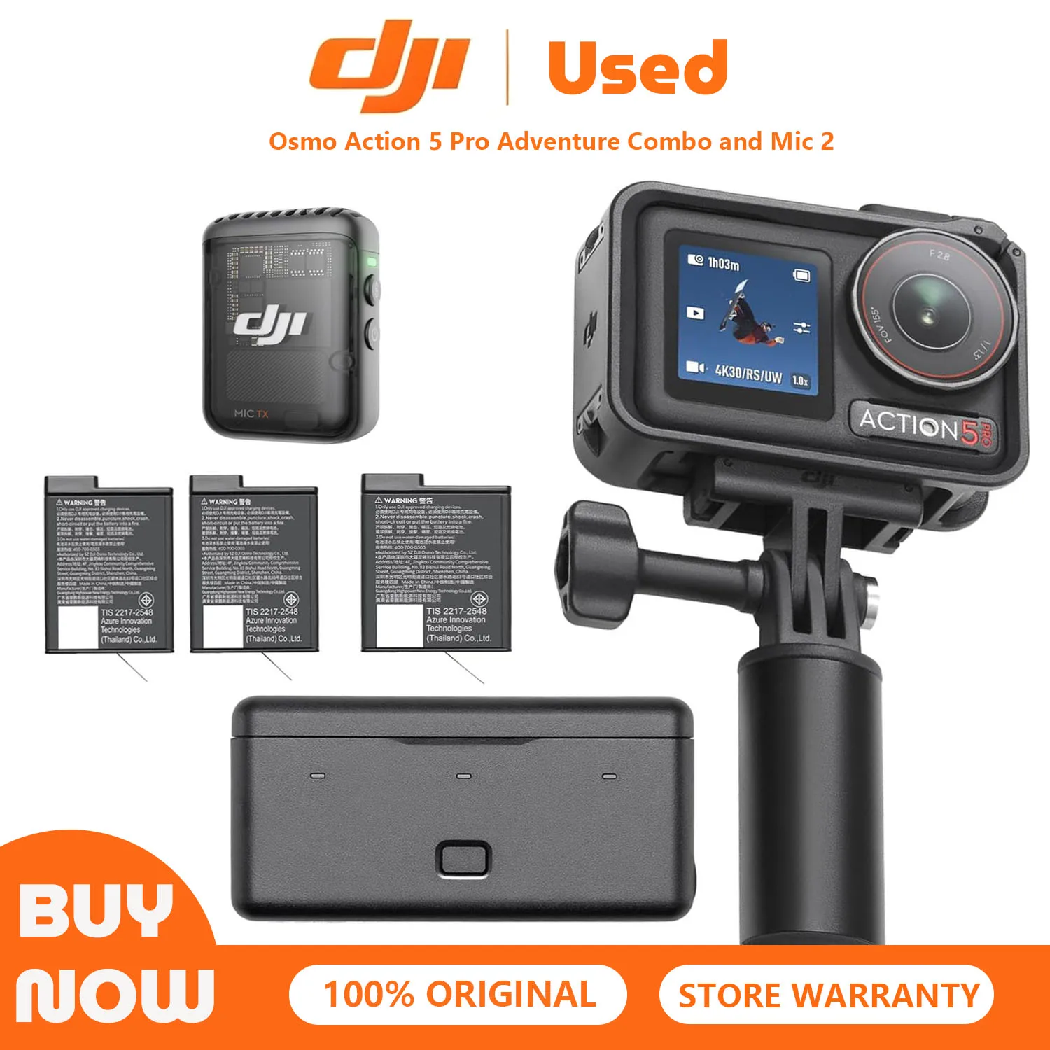 Refurbish Used DJI Osmo Action 5 Pro Adventure Combo with DJI Mic 2 Transmitter, Waterproof Action Camera for Vlogging, Outdoor Shooting & Travel Video Recording