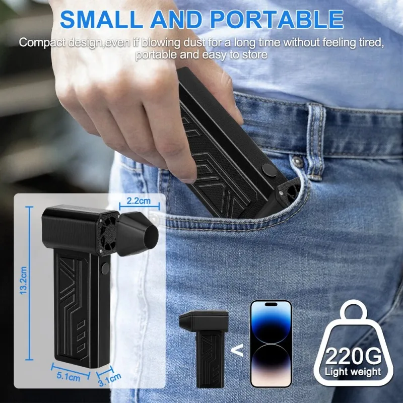 مروحة نفاثة توربو صغيرة محمولة باليد 130000 دورة في الدقيقة منفضة هواء مضغوط للسيارة/لوحة المفاتيح/الكمبيوتر/PS5