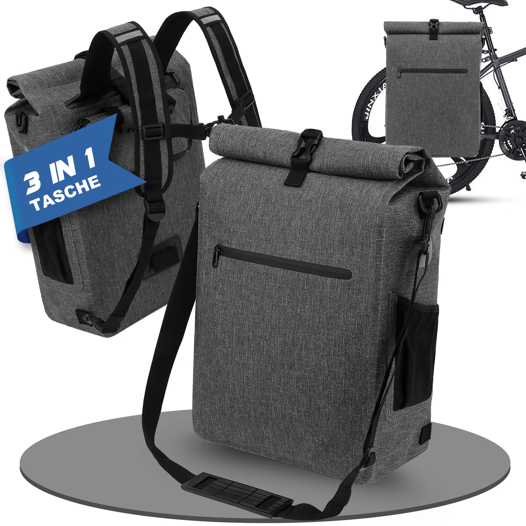 Mofut, borsa da bicicletta 3 in 1, utilizzabile come borsa laterale, zaino o borsa da portapacchi, con design a chiusura a rullo e scomparto per laptop, ideale per le escursioni in bicicletta