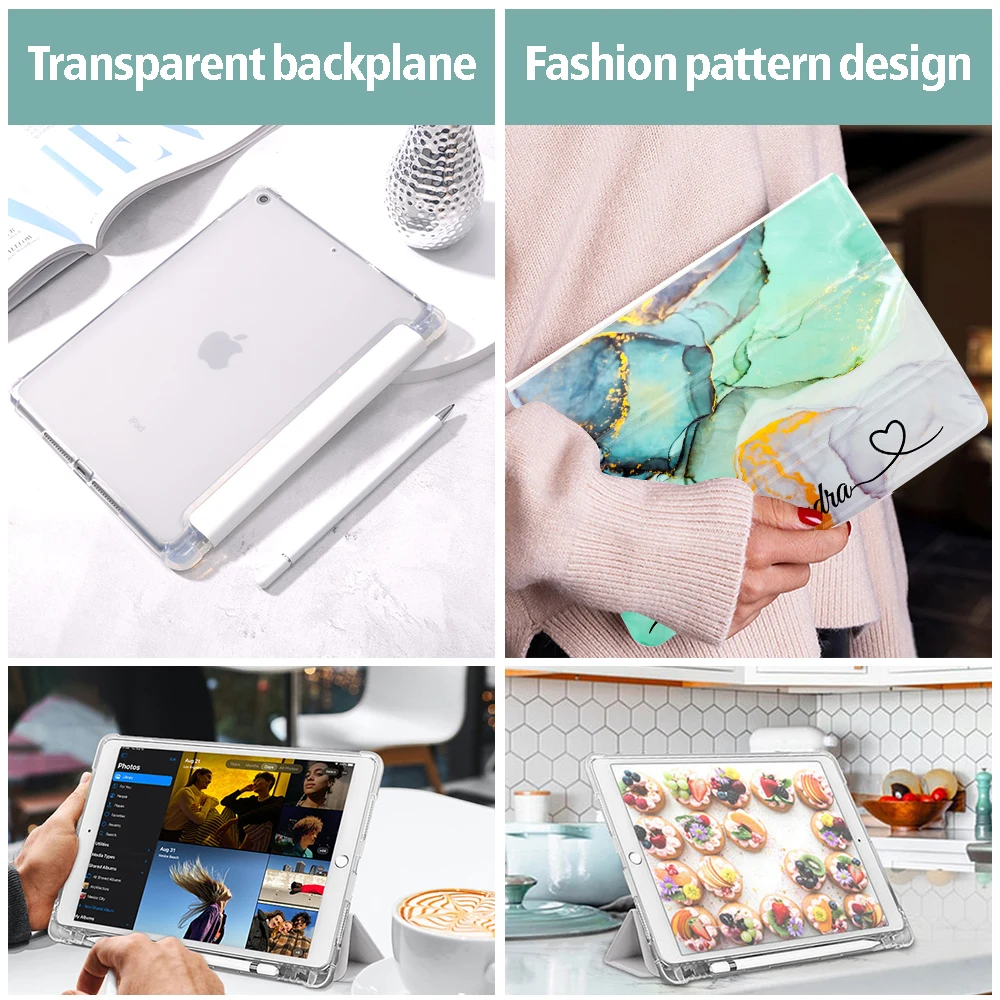 Funda personalizada para iPad, cubierta inteligente con Portalápices para Apple Air 2, 3, 4, 9,7, 10,2 pulgadas, Mini 4, 5, 9th, 8th, 7th, 6th