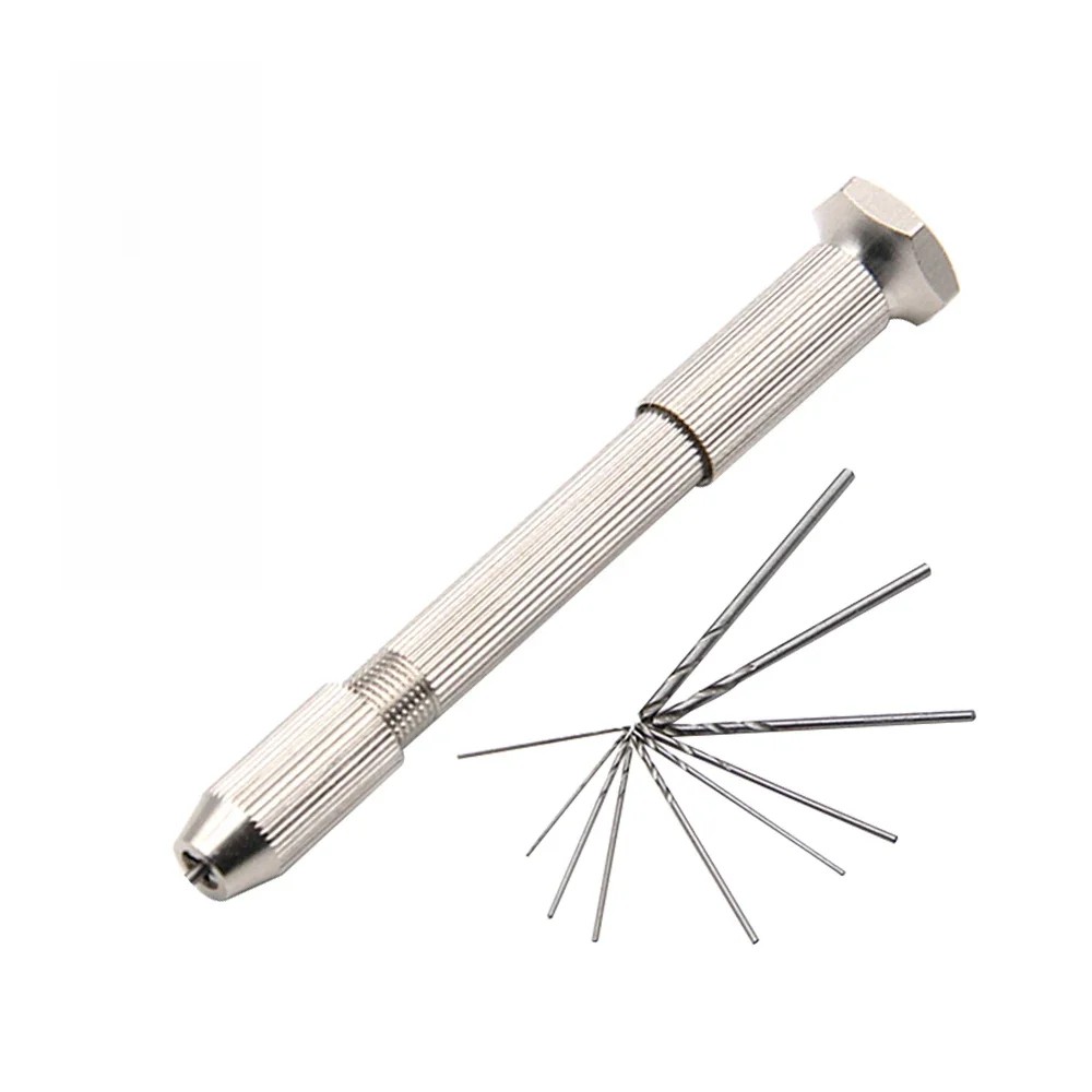 Poignée de forage torsadée à tête unique en argent, 10 pièces, petit ensemble d'outils, bricolage, poinçonnage de trous, jeu d'art, noyer ambre, trou manuel ouvert