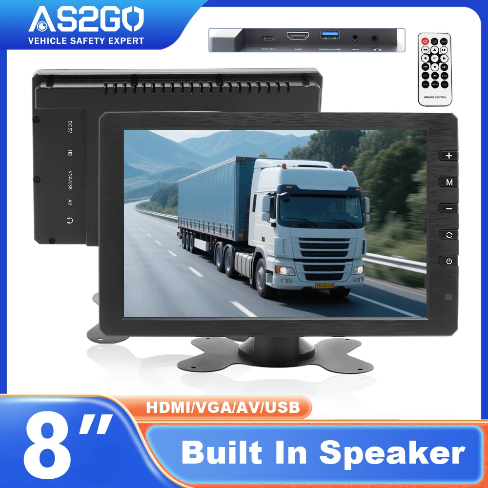 

8 Inch Portable Monitor HD 1280x800 TFT LED Display Speaker Remote HDMI VGA AV USB for CCTV Car Backup Camera