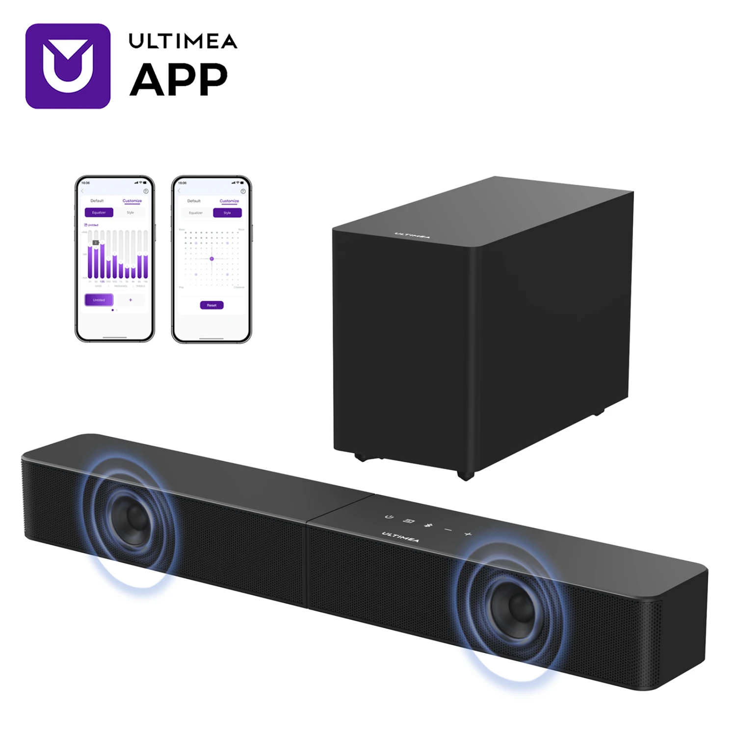 ULTIMEA 2.1ch SoundBar for Smart TV, 5.25 Wireless Subwoofer, BassMX&VoiceMX, App Control 240W Peak Power Soundbar 2026 Newest