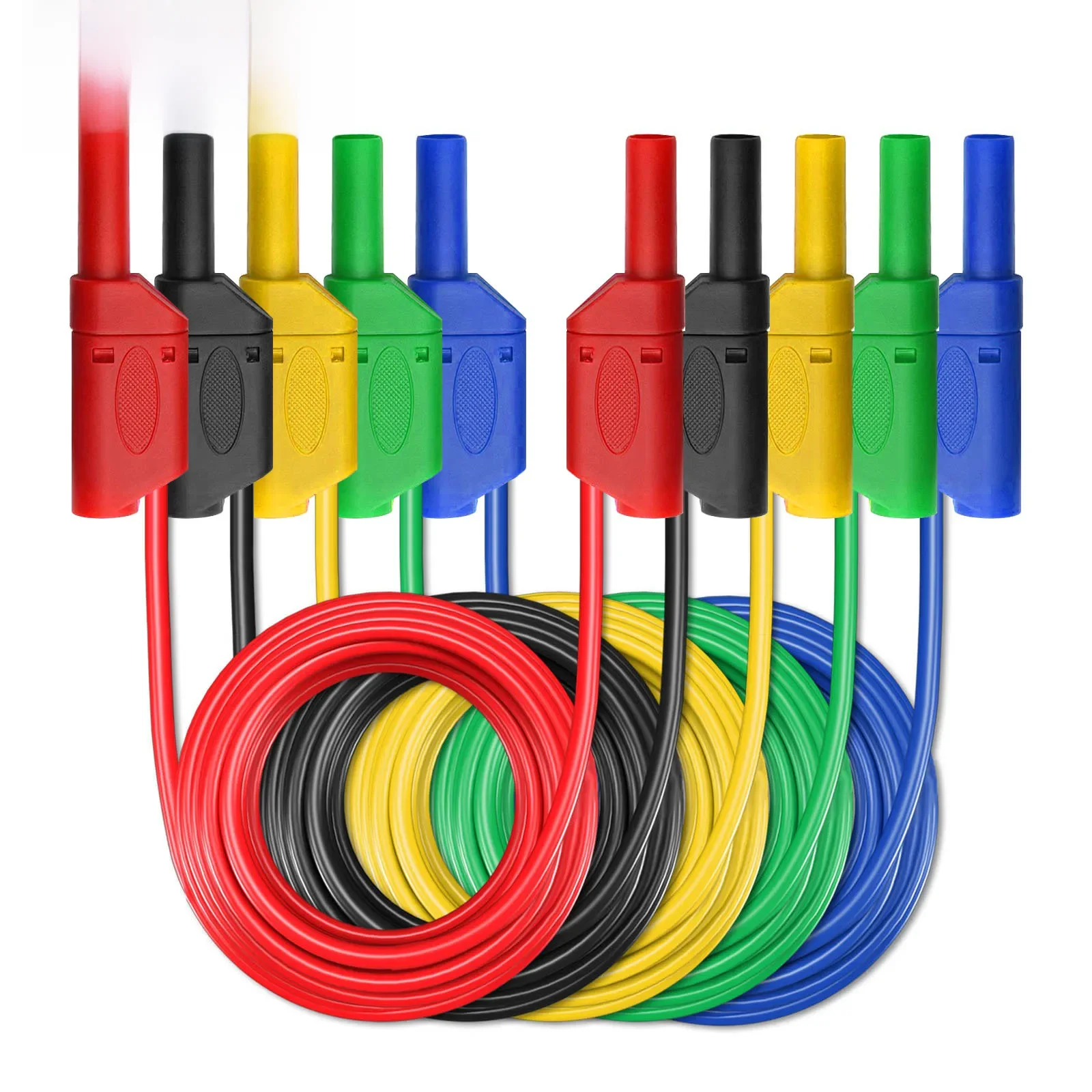 Cleqee P1050 5 sztuk podwójne bezpieczeństwo 4mm wtyczka bananowa typu do układania w stosy multimetr przewody pomiarowe miękki kabel 100cm drut miedziany 1000V — zdjęcie 2