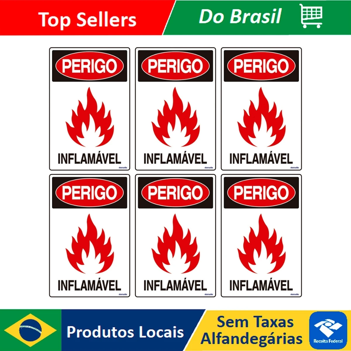 Combo 6 Flammable Danger Signal Plates 20x30 Ekomunike - S-208 F9e
