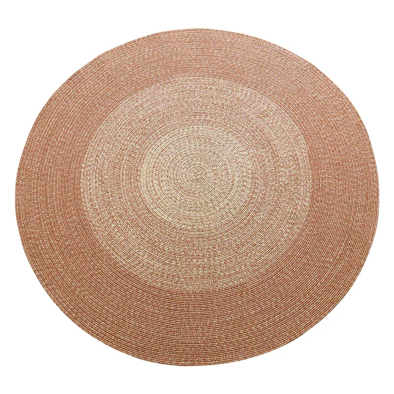 Handmade Round Carpet for Living Room Simple Fiber Woven Sofa Table Floor Mat Bedside Study Chair Floor Area Rug Solid Color