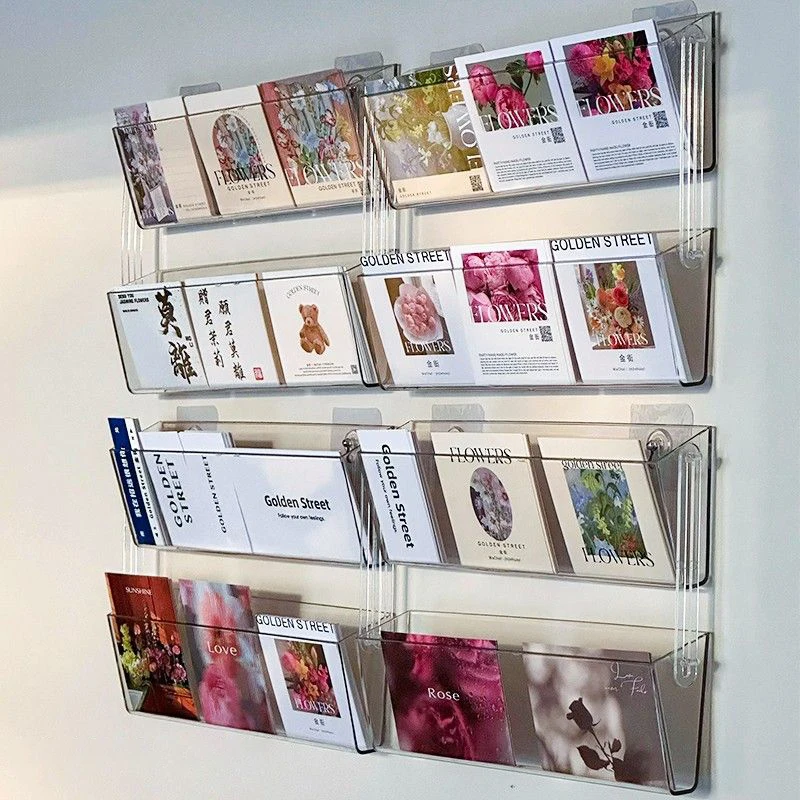 Acrylic Postcard Card Display Rack,Wall Floral Card Holder Brochure Stand,Flower Shop Postcard Greeting Card Hanging Storage