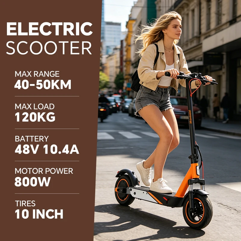 Patinete eléctrico plegable para adultos, 48 V, 800 W, 10,4 Ah, patinete eléctrico portátil para desplazamientos urbanos y actividades deportivas al aire libre.