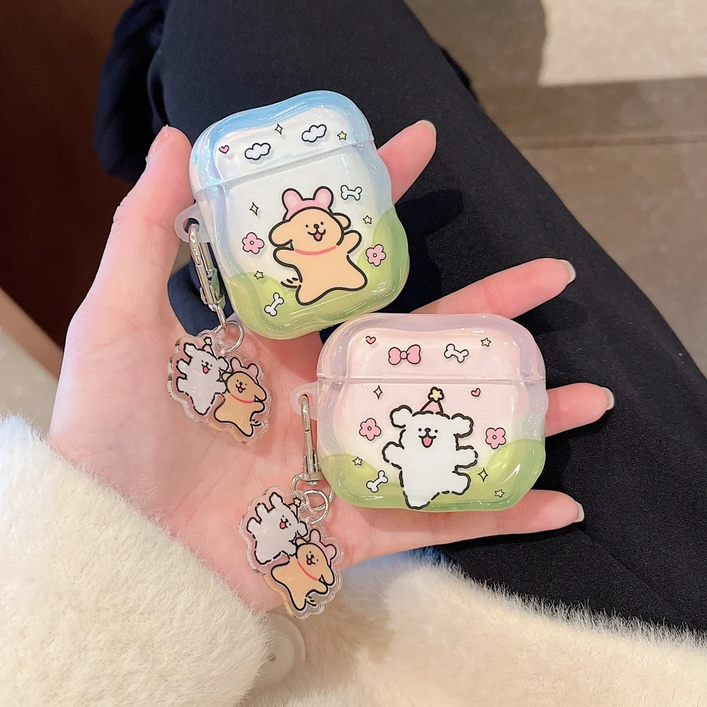 

Cute grass line puppy headphone protective case for AirPods2 3 4Pro2 3 Korean INS fashion shockproof protective case with charm