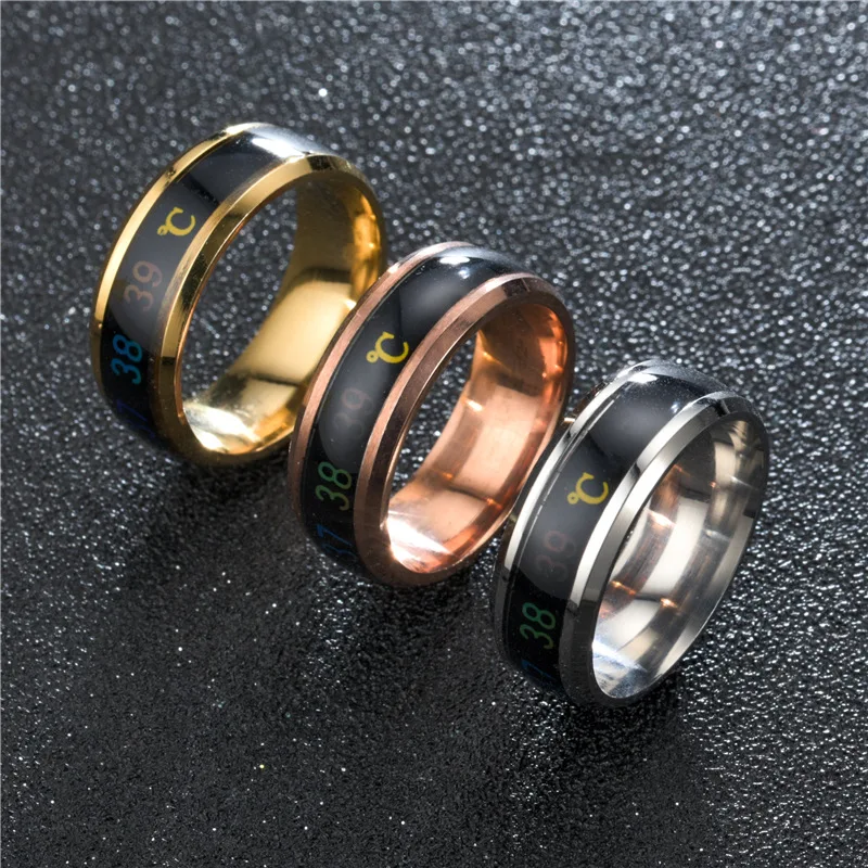 Smart Sensor Body Temperature Measuring Wedding Couple Ring Stainless Steel Waterproof Function Joint Ring Jewelry Gift Anillo