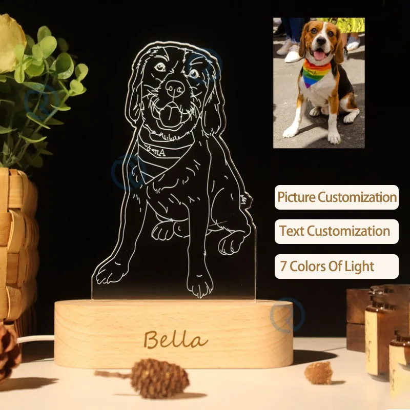 Personalized 3D Pet Photo Lights Dog Memorial Gift 3D Photo Lamp Anniversary Gifts For Wives Line Art Photo Light For Family