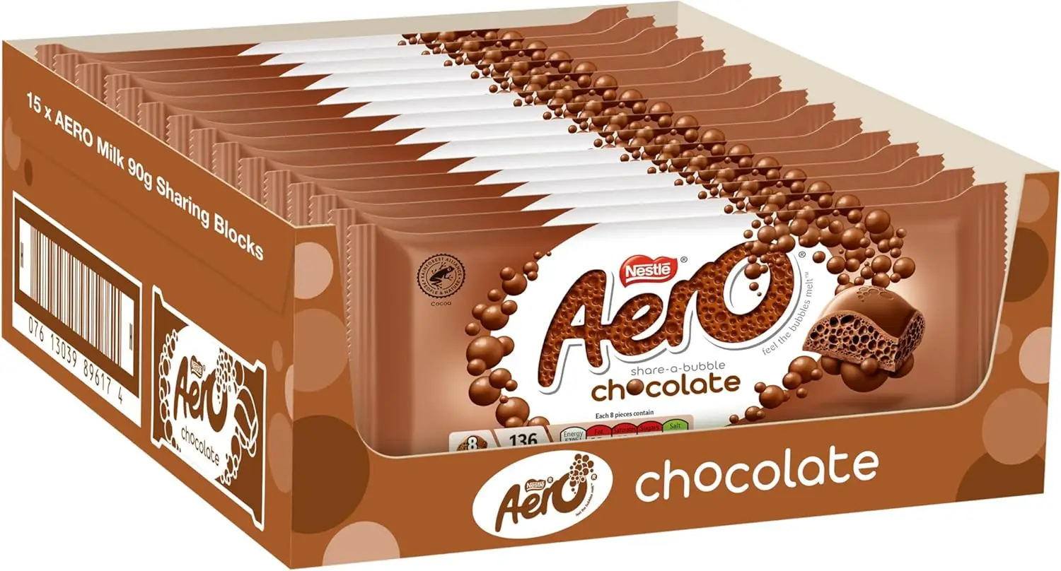 Aero Bubbly Milk Chocolate Sharing Bars Pack of 15 x 90 g