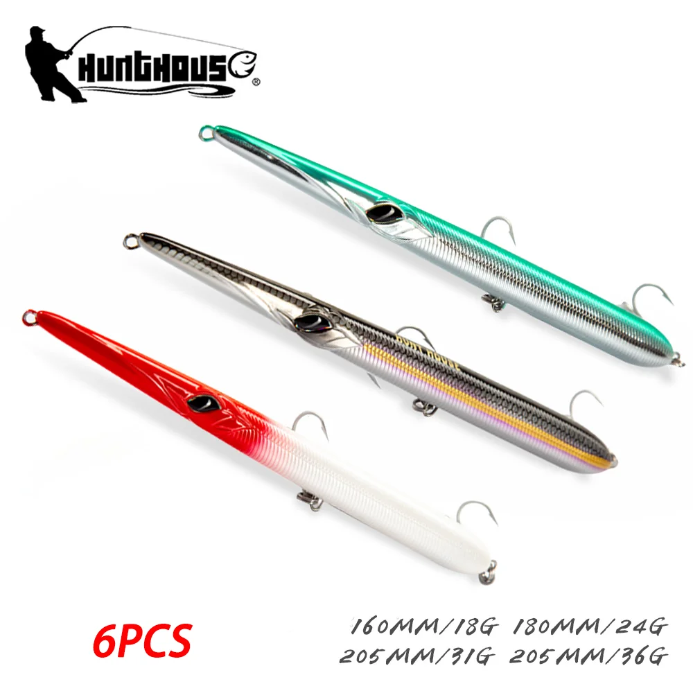

Hunthouse 6PCS Needle Stylo Long Casting Pencil Fishing Lure 18/24/31/36g Floating&Sinking Hard Bait For Bluefish Needle Tuna