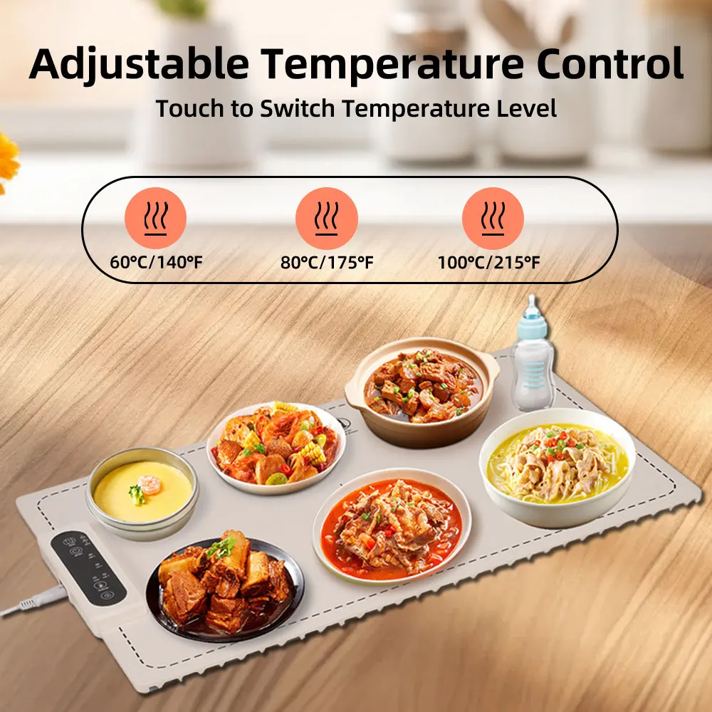 Electric Food Warming Tray Foldable Mat 3 TEMP Setting, Easy to Clean Foldable Silicone Heating Tray for Party, Restaurant, Buff