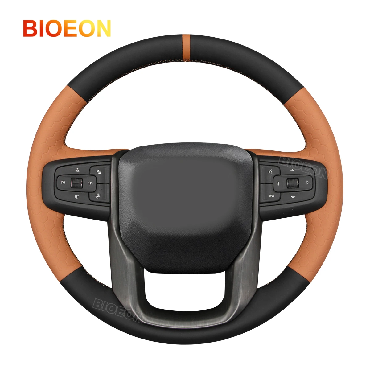 Bioeon Black Brown Hive Leather Car Steering Wheel Cover for GMC Sierra 1500 Limited 2500 3500 Yukon (Yukon XL)