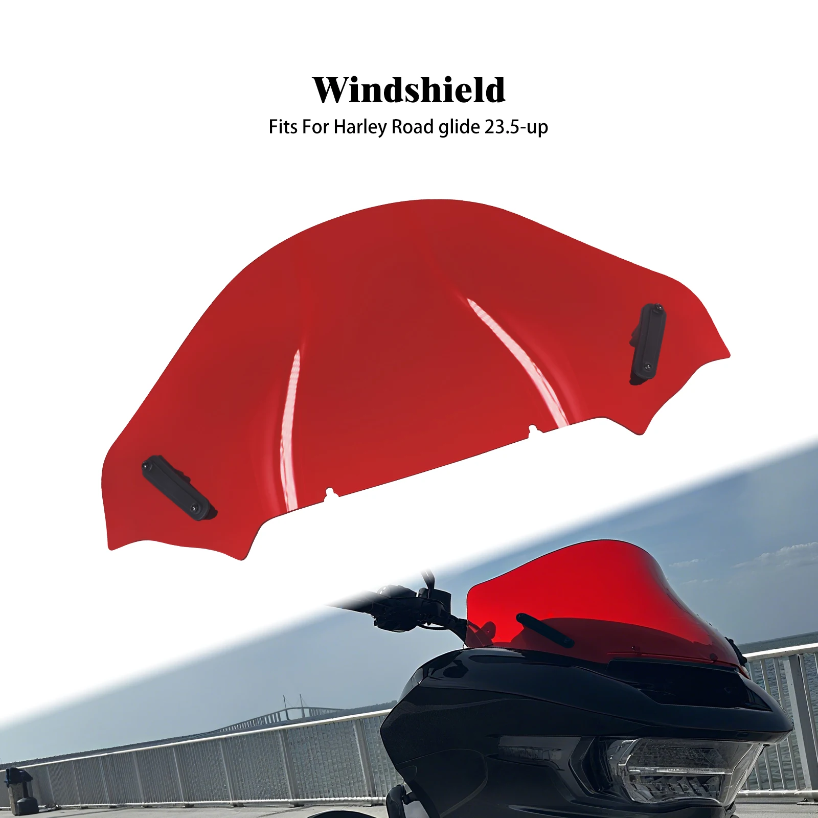 

Motorcycle 13 Inch Wave Red Windscreen Windshield Fit For Harley Road Glide FLTRX 2023.5-Later 2024 2025 Touring