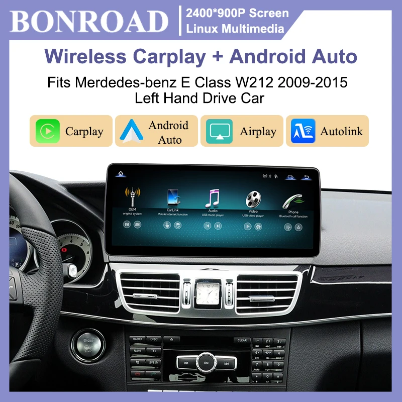 Bonroad 12.8" Wireless Carplay Android Auto Touch Screen For Mercedes Benz E Class W212 S212 2009-2015 Airplay Autolink Linux Autoradio