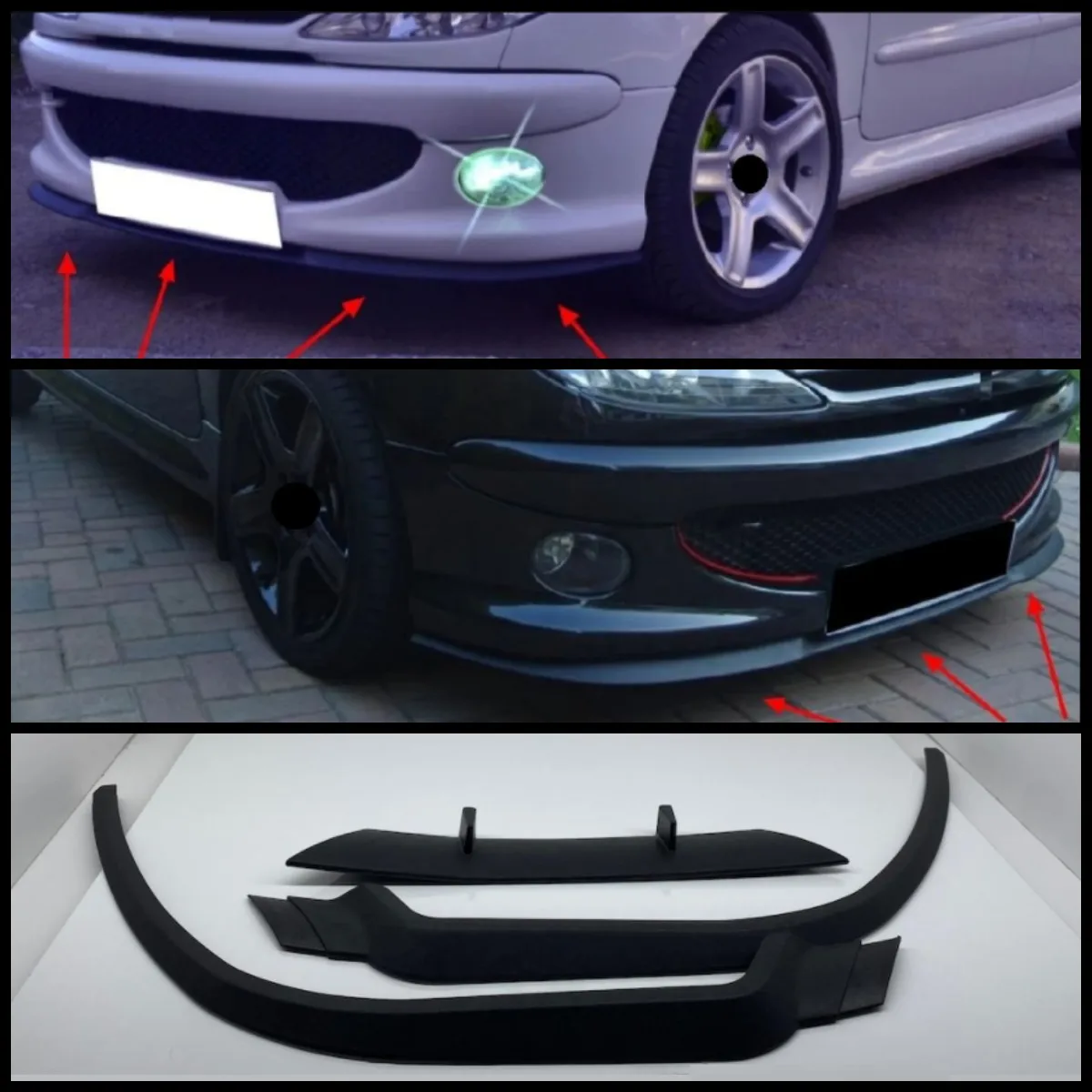 For Peugeot 206 CUPRA R Front Bumper Lip Universal 3PCs Diffuser Black Bumper Lip Spoiler Body Kit Tuning Protector Quality