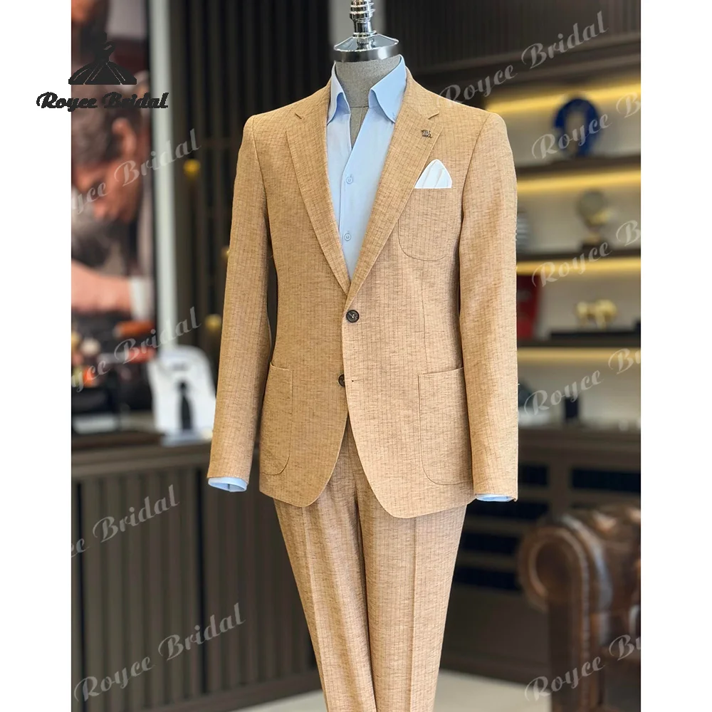 Yellow Stripes Two Piece Single Breasted Wedding Men's Suit 2026 Notch Lapel Business Evening Suits costume homme mariage