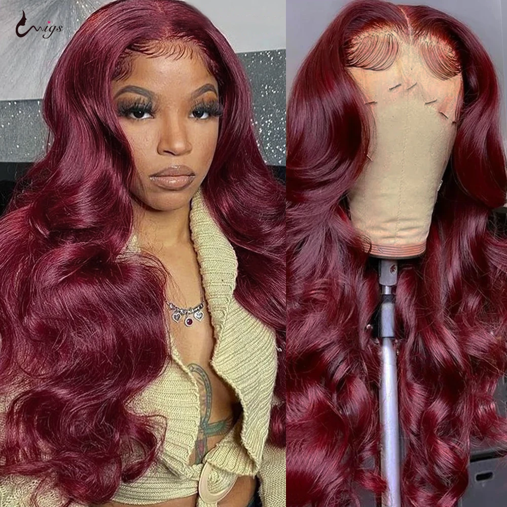 Uwigs Burgundy 99J Body Wave 13x4 13x6 Lace Front Wig 100% Human Hair Wig 4x4 Transparent Lace Closure Wig Brazilian Human Hair