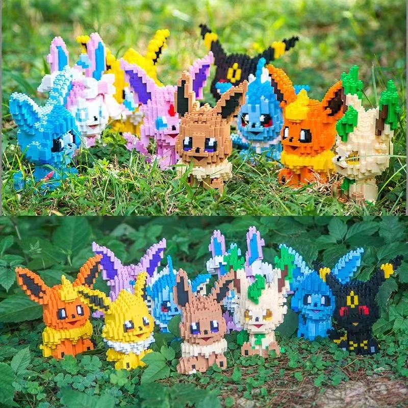 Micro-particle Building Blocks Pokemon Eevee Family Doll Mini Model Puzzle Assembly Toy Adult Decompression Game