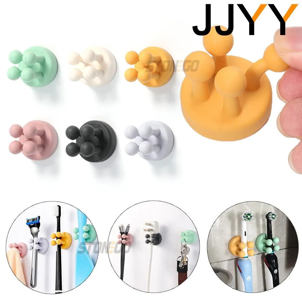 JJYY Silicone Hook Razor Holder Self Adhesive Toothbrush Key Towel Hanger Bathroom Wall Organizer Kitchen Utensil Storage Rack