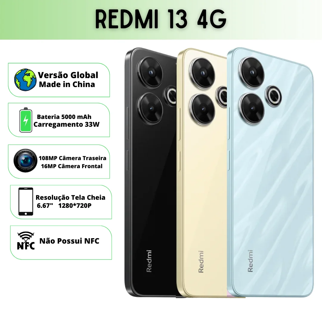 Celular Xiaomi Redmi 13 4G | Câmera 108MP , Processador Mediatek Dimensity 6080 (6 nm),  Bateria 5000mah, Carregamento 33W