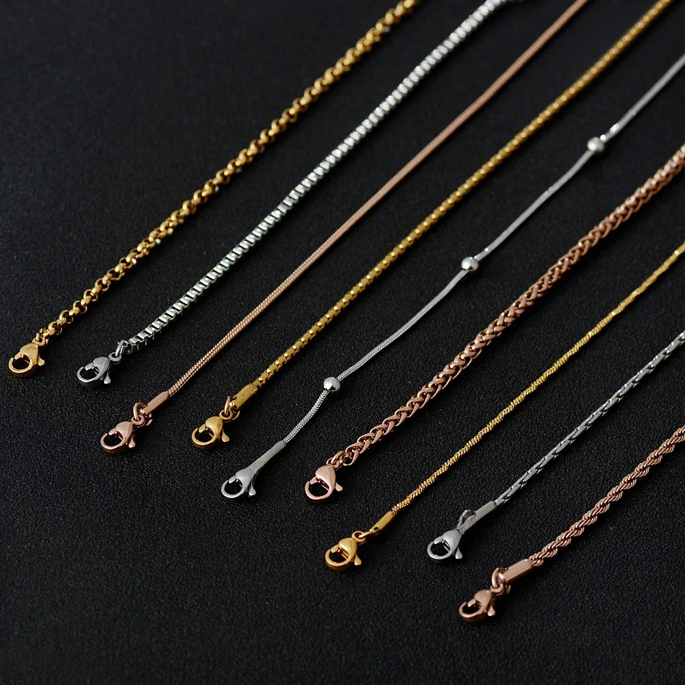 50cm Neue Mode Edelstahl Kette 1,2-3mm Silber Farbe Rose Gold Halskette Schmuck Vakuum Überzug