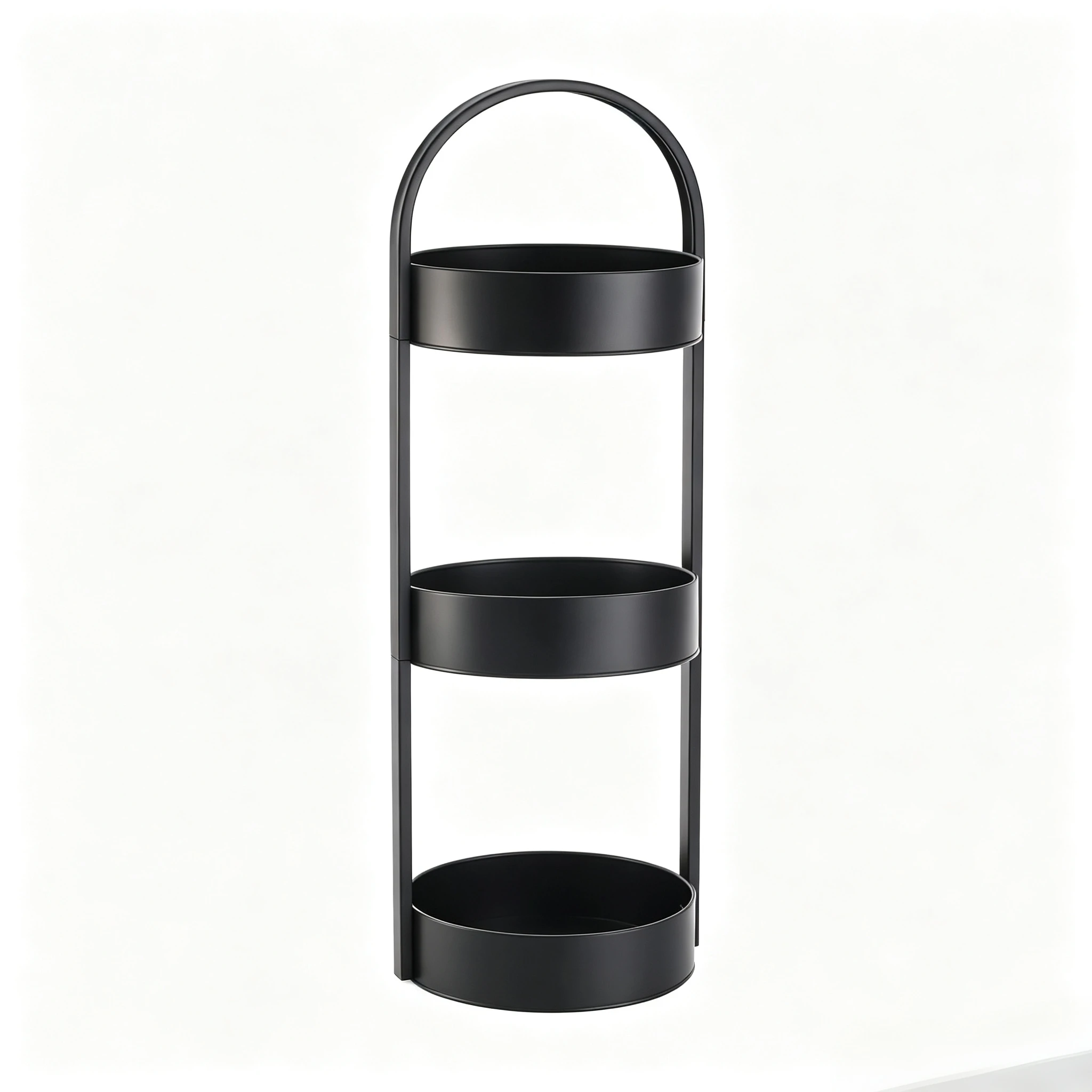 Bm 3-laags badkamerrek, ruimtebesparende metalen organizer met handgreep, verticale opbergoplossing voor de douche, keuken en slaapkamer, 24,5 x 22,5 x 73 cm, zwart (rond).