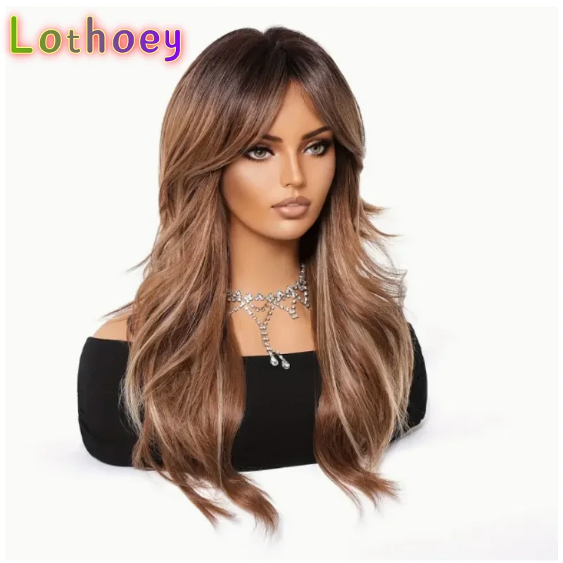 자연스러운 긴 갈색에서 금발 옴브레 가발 (여성용) 우아한 곱슬 웨이브 스타일, 실크 베이스 가발 인모 가발 완벽한 아름다움