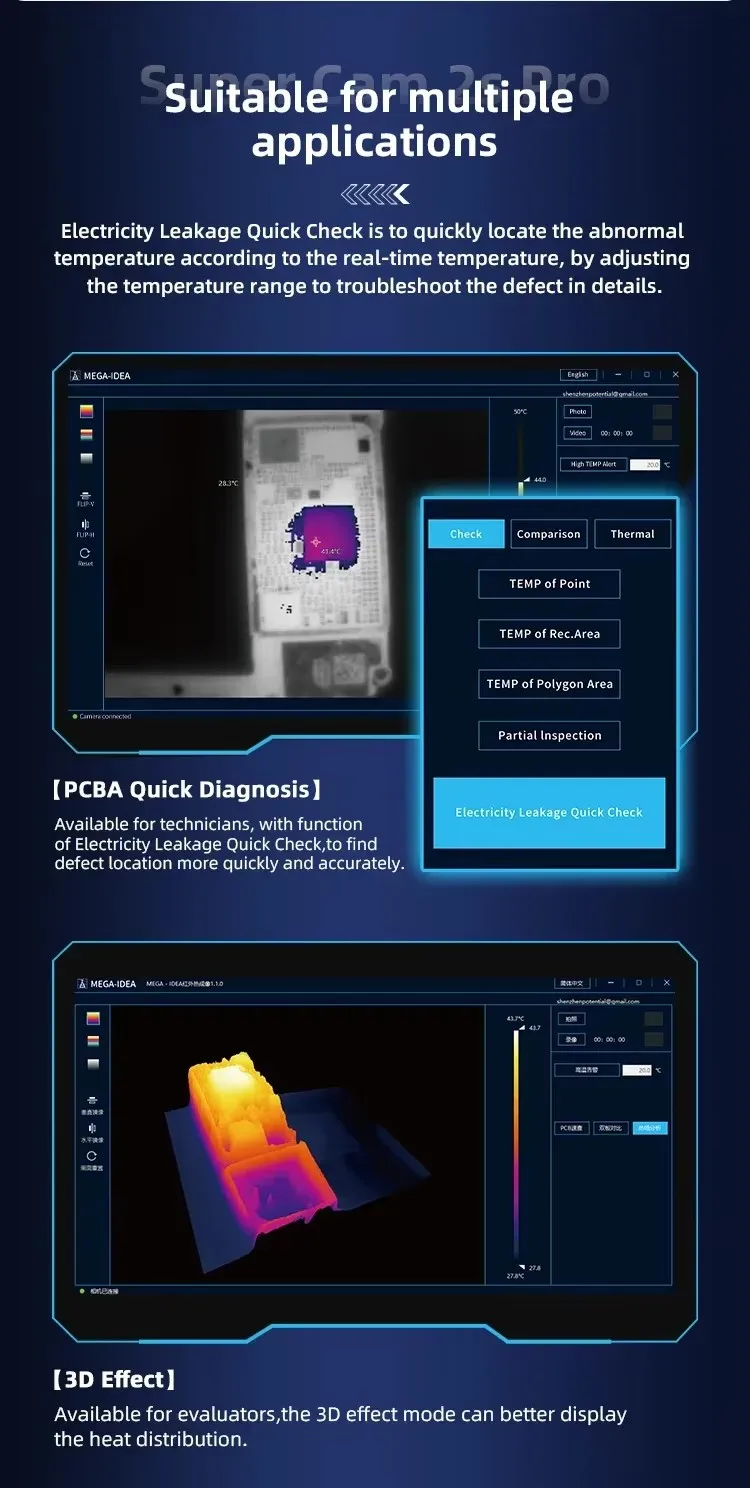 MEGA-IDEA Super IR Cam 2S Pro 3D PCB Short Circuit Quick Diagnosis Motherboard Infrared Thermal Imaging Camera Can Adjust Focus