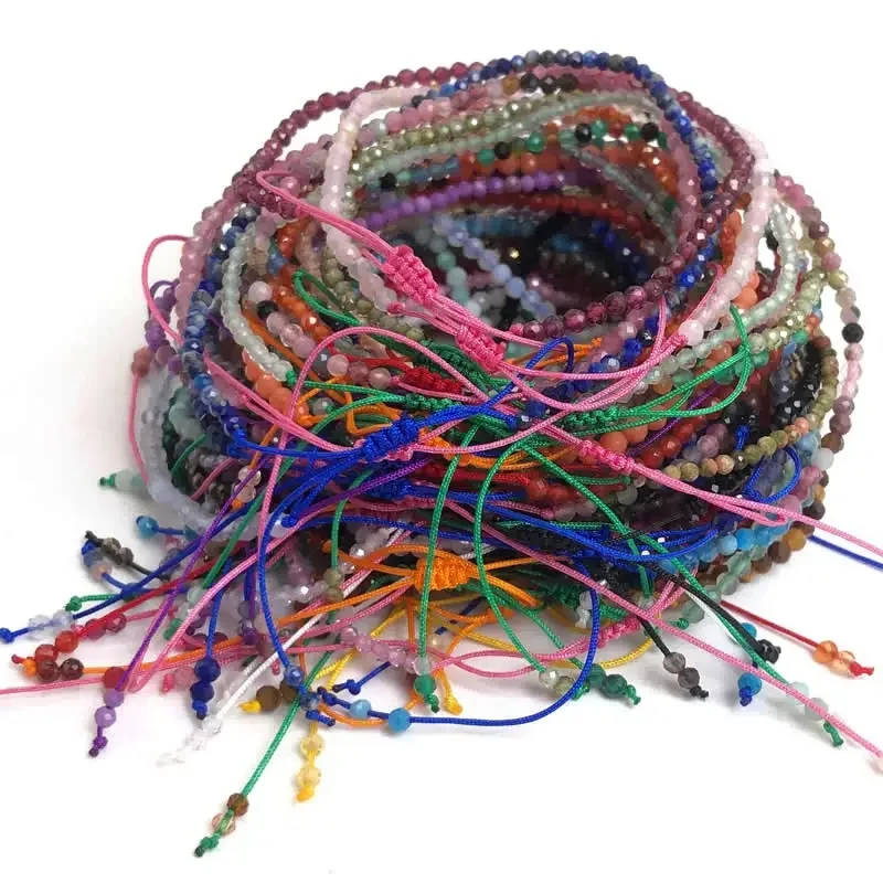 Pierres précieuses à facettes, perles de 2 à 3mm, bracelet réglable tissé à la main, cristal Lapis lazuli, Turquoise, ras du cou, bijoux pour hommes et femmes, cadeau de fête