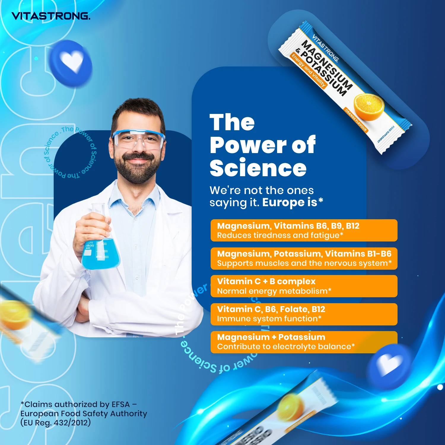 تركيبة فيتاسترونج والمغنيسيوم والبوتاسيوم 10 في 1 - 24 عصا مع فيتامين C والفيتامينات B، طعم البرتقال، خالية من السكروز، خالية من المواد المعدلة وراثيًا، خالية من الغلوتين #4