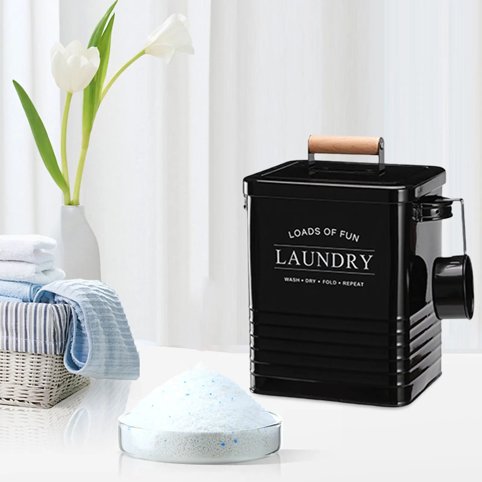 6L Laundry Powder Storage Bin Sealed Washing Powder Storage Tin Box Countertop Organizer for Home kitchen Cabinet Rice Pet Food