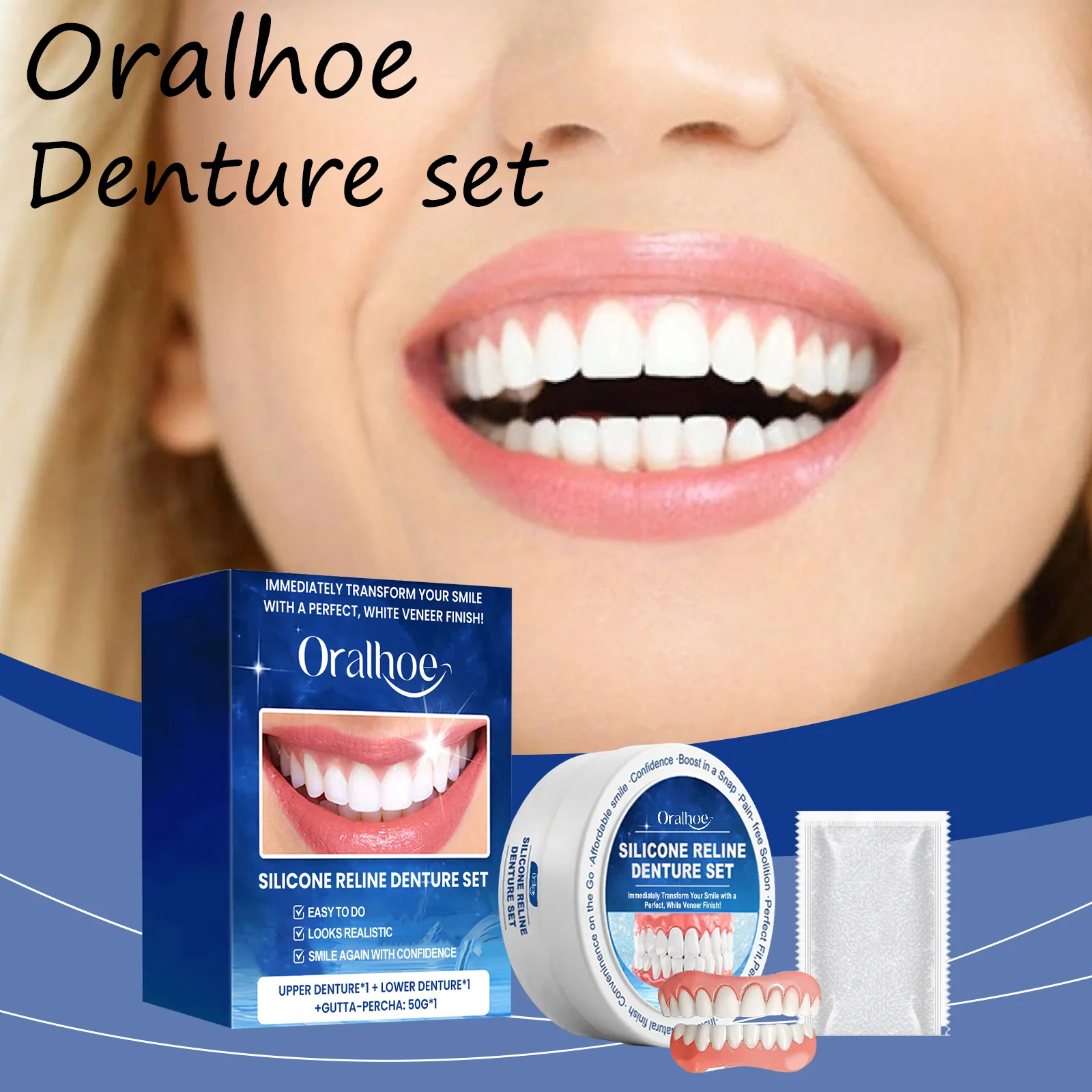 

Набор силиконовых зубных протезов Oralhoe, отбеливание, временные ортодонтические зубы, гигиена полости рта, регулируемый набор зубных протезов Perfect Smile Reline
