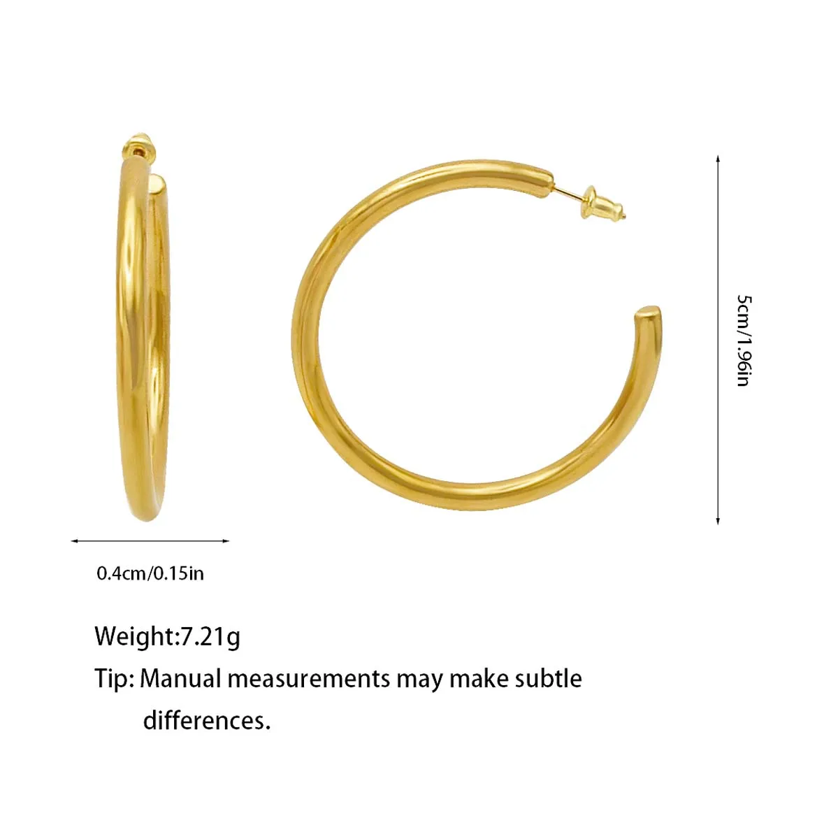 Gold Earrings For Women 4mm Thick Chunky Hoop Earrings 18K Gold Plated Lightweight Chunky Open Round Shape Earrings Gift
