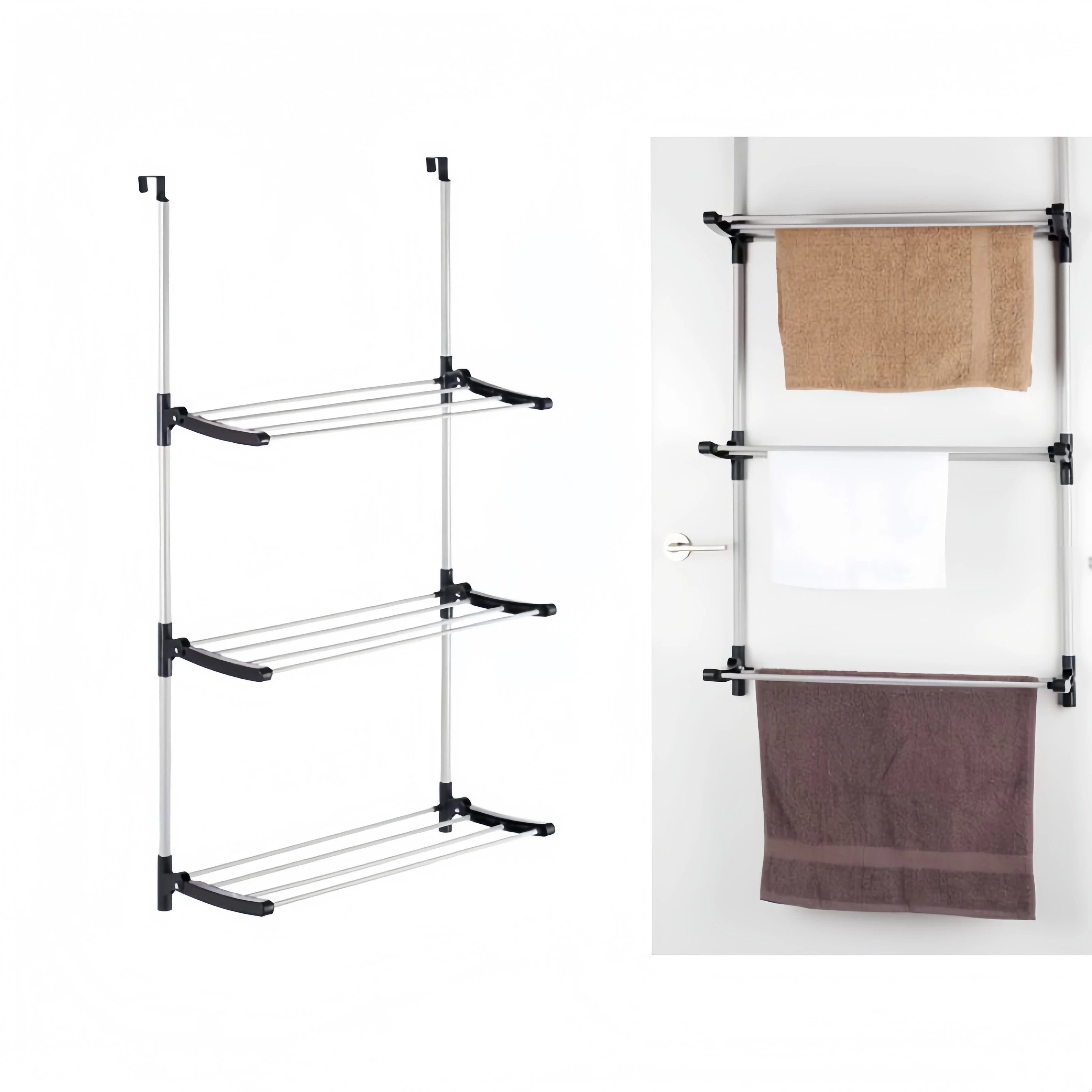 Tendedero Colgante para Puerta, Metal/Plástico,3 Niveles, 12 Varillas,Espacio Total Tendido 6.5m,Tendedero Puerta 6,5 metros Plegable 3 Estantes