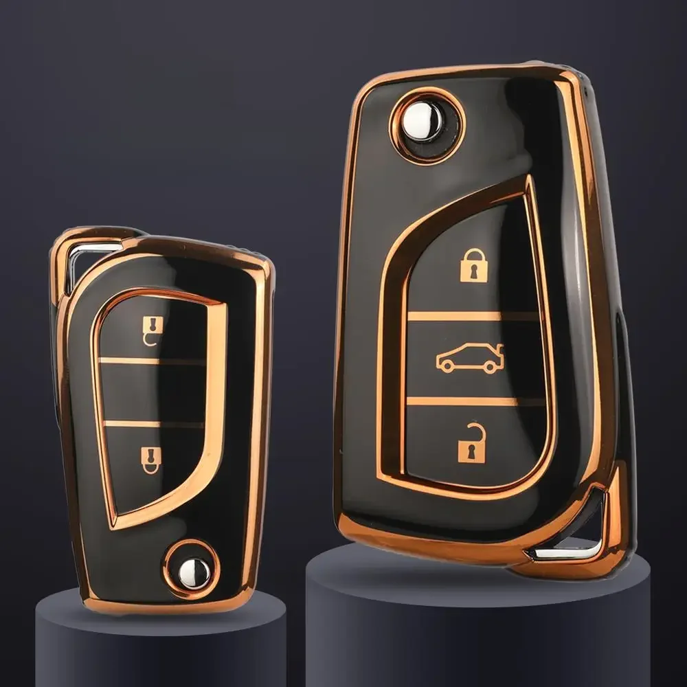 Jingyuqin 2/3BTN coque de clé de voiture en TPU souple pour Toyota Auris Corolla Avensis Verso Yaris Aygo Scion TC IM Camry RAV4 Forturner