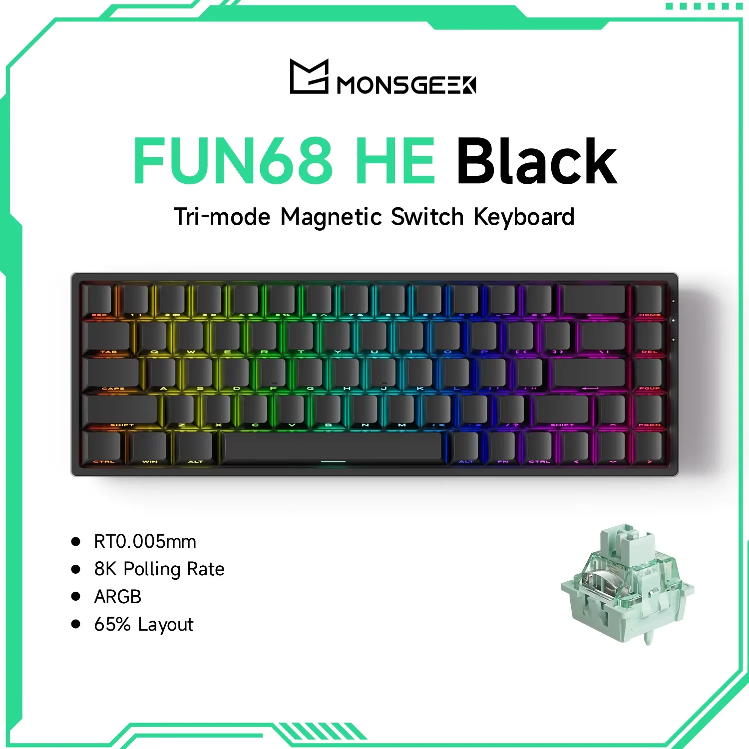 Akko MonsGeek Toetsenbord 65% Rapid Trigger 0.005mm 8000Hz ARGB Bedraad Draadloos Gaming Custom Toetsenbord voor Gamer FUN68 HE Magnetisch Toetsenbord