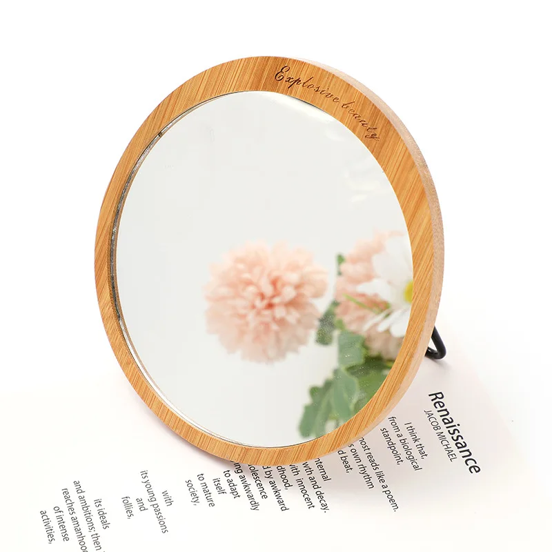 

Desktop oval makeup mirror bamboo HD mirror adjustable angle dressing mirror foldable portable single-sided mirror