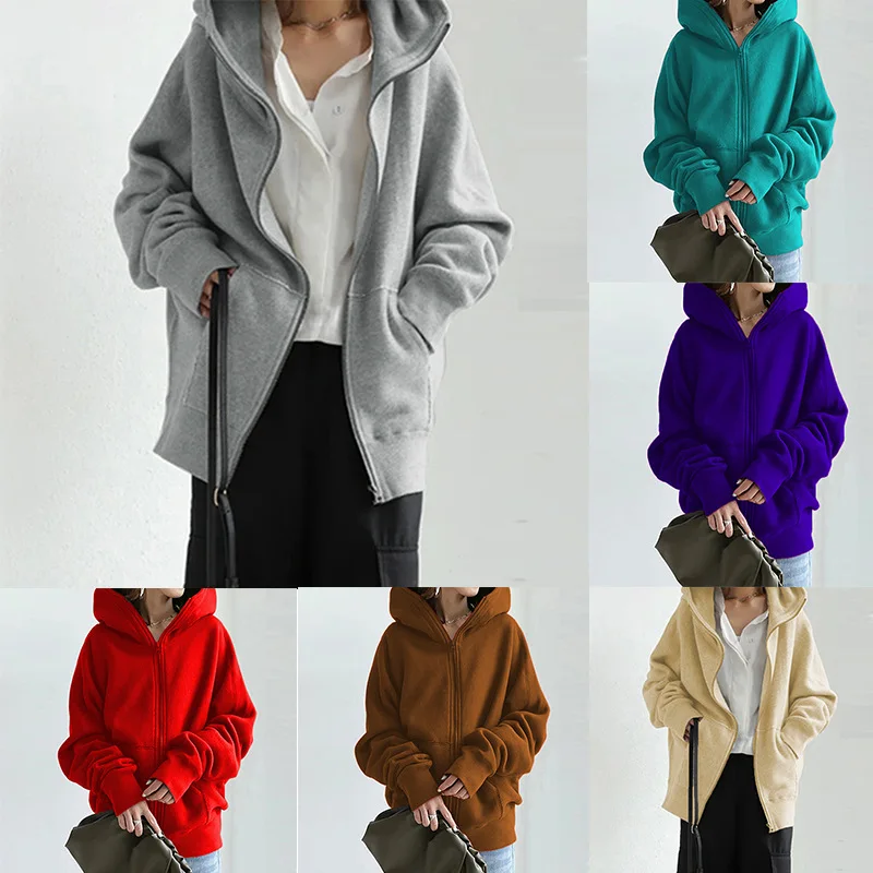 Autumn Winter Ladies Trench Coat Hoody Coat Streetwear Loose Casual Female Women Thick Warm Hooded Zipper Jacket Coat Outwear