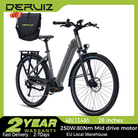 DERUIZ E Bike Mica G Electric Bikes 28 Zoll with Mid Drive Motor 250W 80Nm/48V 13.4Ah Removable Battery/9 Gear Ebike up to 161Km
