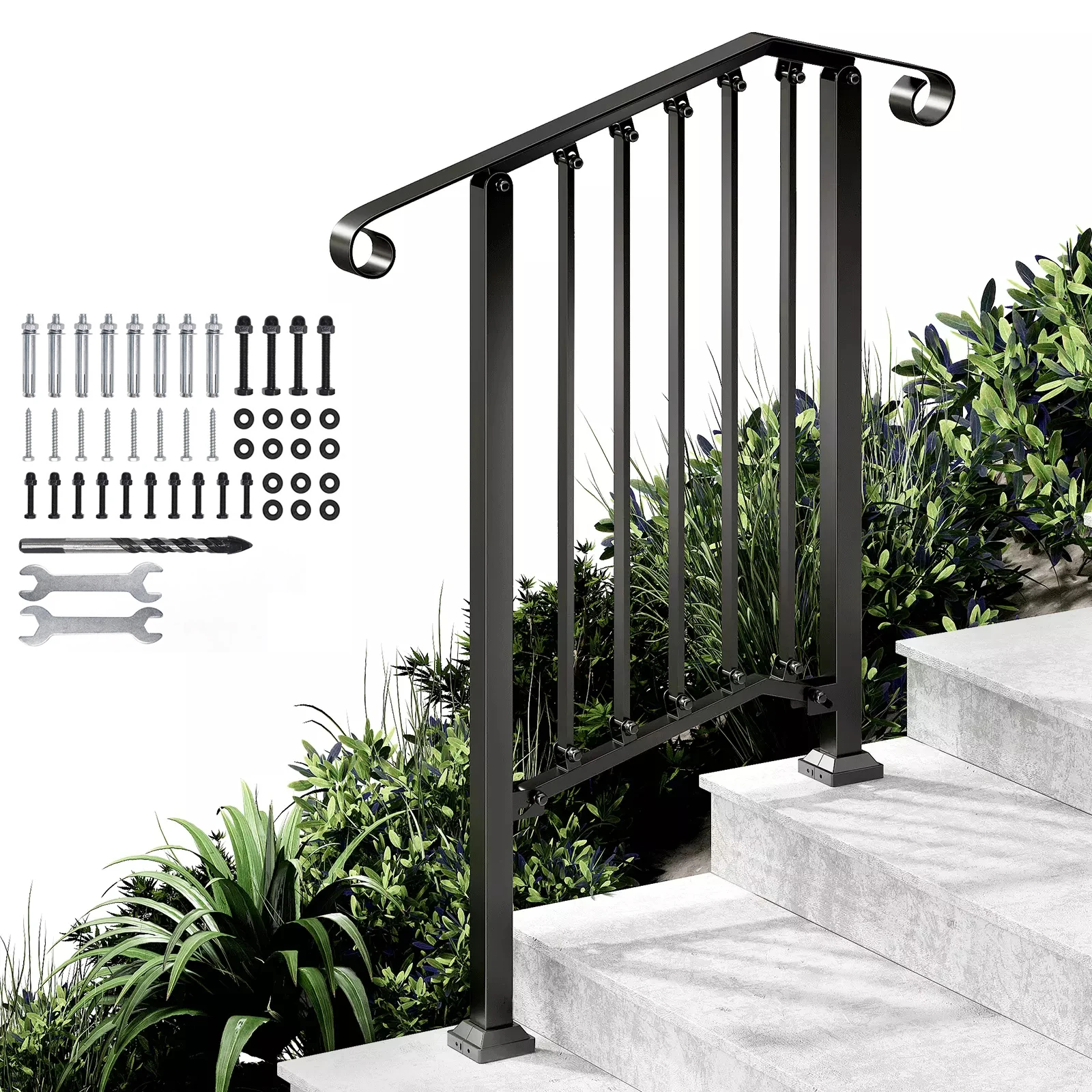 Outdoor Staircase Handrails Aluminum Outdoor Stair Railing Handrail Fits 2-3 Steps with Screw Kit for Home - view 6