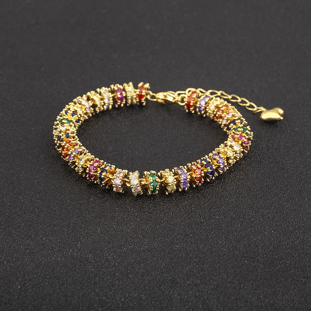 AIBEF Trendy Copper Chain Bead Bracelet for Women Colorful White Crystal Zircon Charm Jewelry Gifts for Wedding Party Engagement