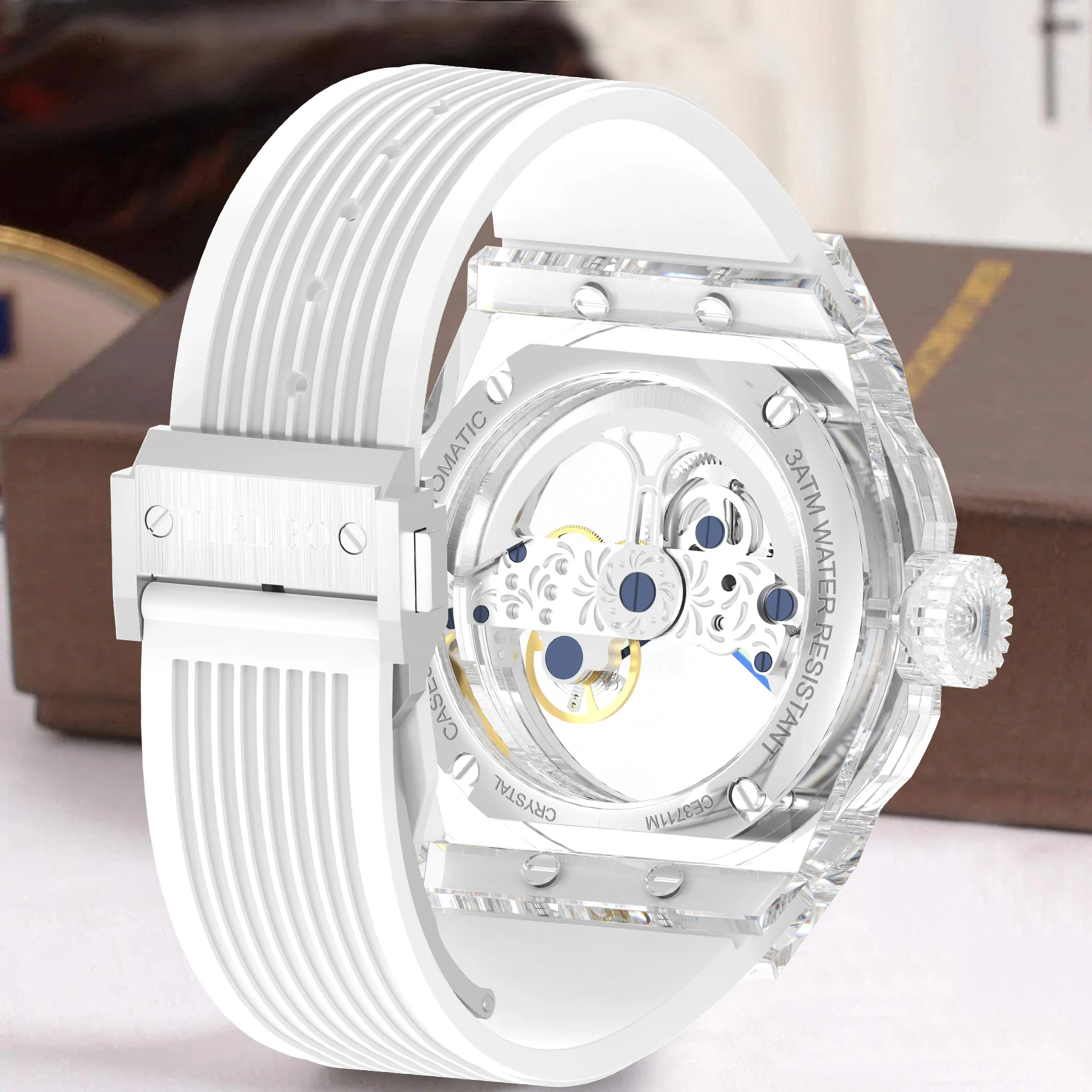 Mechanical watches TIELBO watch for men automatic men’s wrist watches crystal skeleton transparent watches free smart watch