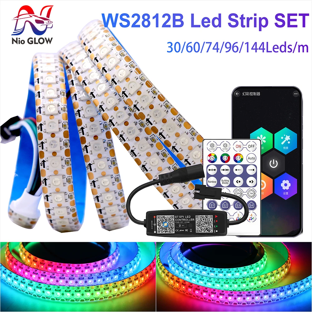 

5V WS2812B LED Strip USB Bluetooth Music Controller 28Keys Kit RGB 30/60/74/96/144Leds/m Individually Addressable Smart LED Stri