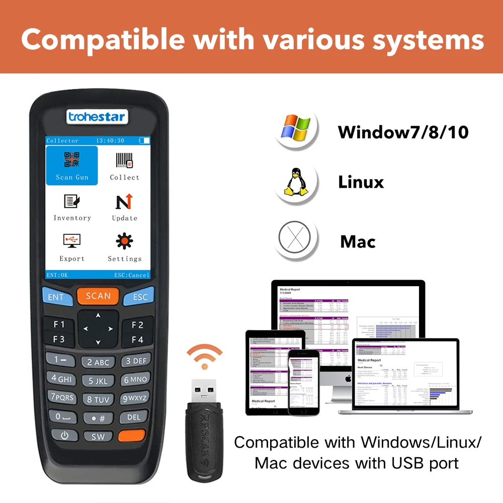 Barcode Scanner Portable Reader 1D 2D QR Bar code Scanners Handheld Inventory Data Collector For Logistics Market