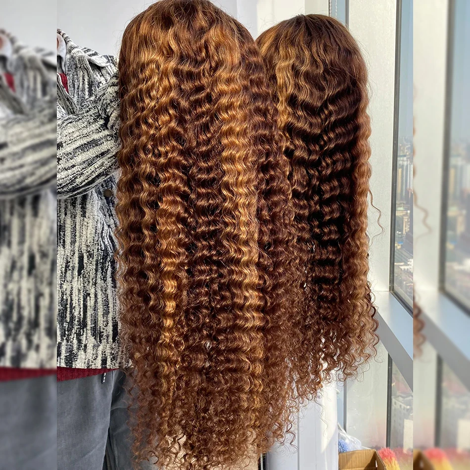 13x4 تسليط الضوء على موجة عميقة الدانتيل الجبهة الباروكات شعر الإنسان 250% الكثافة شعر بشري مجعد عميق شعر مستعار قبل قطعها P4/27 أومبير الباروكات الأمامية