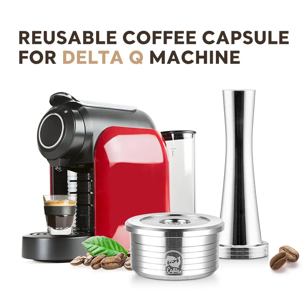 iCafilas For Delta Q NDIQ7323 Pod Stainless Steel Capsule Refillable Coffee Capsule Coffee Filters Cup Tamper